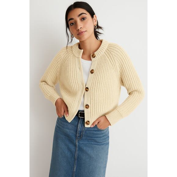 Madewell cream button down Rib Raglan-Sleeve Cardigan - Picture 1 of 6